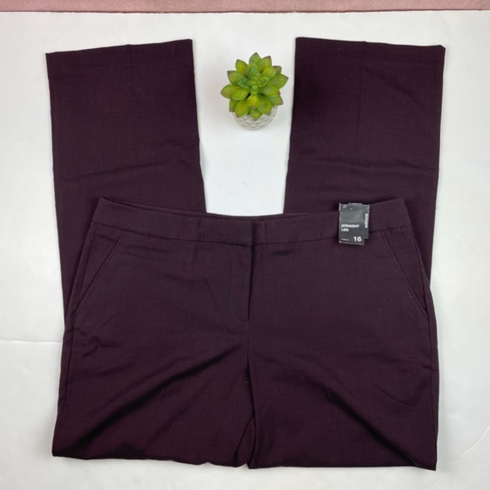 New York & Company Maroon Purple Straight Leg Pants Women Size 16 New